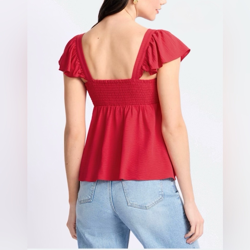 Red Ruffle Sleeve Top - Picture 2 of 7